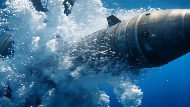 Submarine moving below the ocean surface in daylight