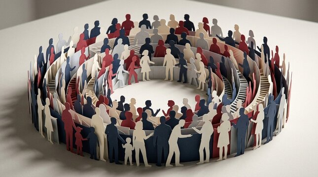 Diverse Group of People Standing in a Circle Representing Community Unity Democratic Participation and Civic Engagement