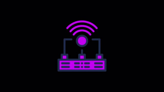 Purple router server hardware icon featuring diagonal shine animation for network infrastructure software, high quality video footage router, shine, server, net, wifi