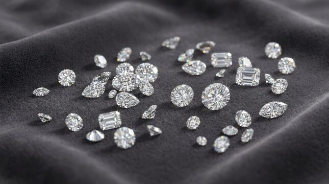 A collection of diamonds on a dark fabric.