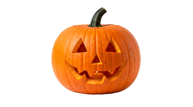 Realistic Carved Halloween Pumpkin on no Background, png