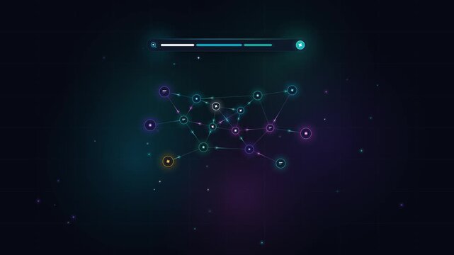 AI Knowledge Search Assistant Network Nodes Merging into Summary Card Aurora Gradient Loop