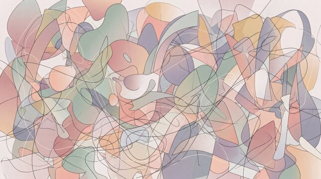 Abstract background with soft pastel colors and overlapping organic shapes and thin lines.