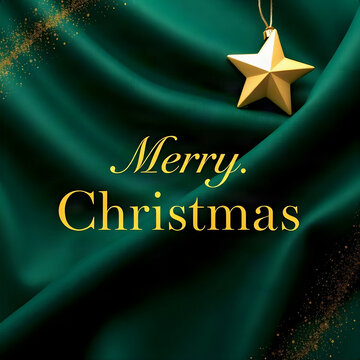 Merry Christmas holiday appreciation banner with gold star on deep emerald green velvet background