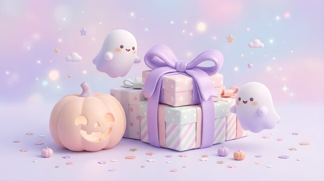 Beautiful pastel colored gifts and various decorative objects are carefully arranged for a special celebration with a delicate and dreamy atmosphere