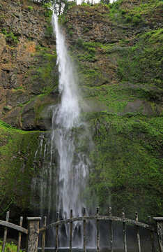 The fence and upper Multnomah Falls vertical, Oregon