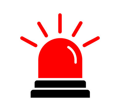 Emergency alarm sign icon with red warning beacon and flashing light signal. Siren symbol for emergency response, security alerts and fire safety