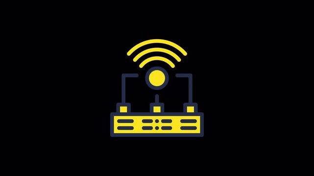 Yellow router server hardware icon featuring diagonal shine animation for network infrastructure software, high quality video footage router, shine, server, net, wifi