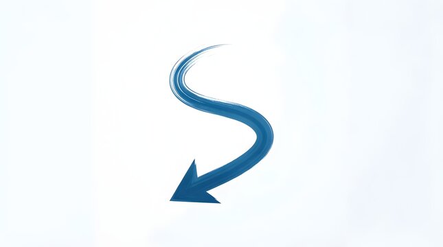 Blue Curved Downward Arrow Symbolizing Decline, Financial Loss, Market Drop, and Negative Business Trend