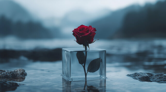 Ai rose in snow red, nature, floral,