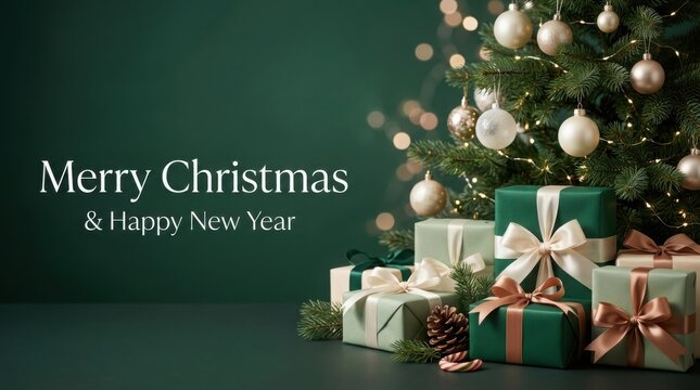 Christmas tree with gifts in soft bokeh lighting celebrating holiday season