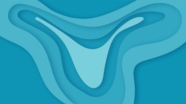 Abstract blue paper cut background with layered waves and depth