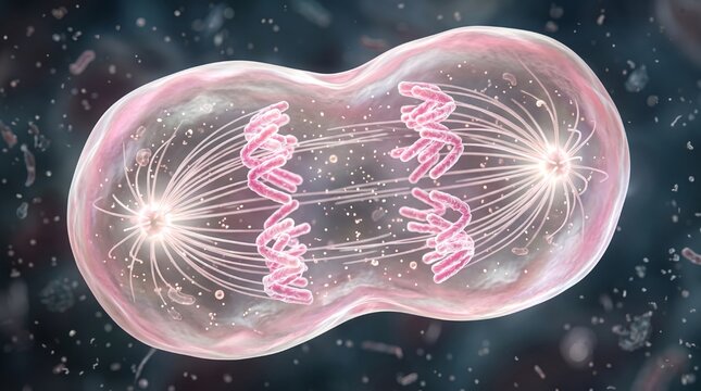 Hyper-Realistic Macro 3D Render of Human Cell Mitosis in Anaphase