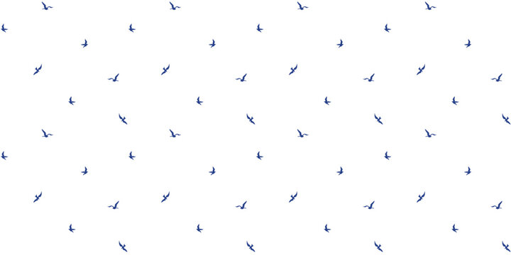 Minimalist Flying Birds Seamless Pattern White Background Navy Blue Seagulls Sky Vector Texture Fabric Wallpaper Print