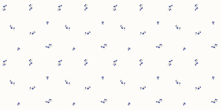 Blue Blueberry Botanical Seamless Pattern Off White Background Minimalist Fruit Branch Vector Texture Fabric Wallpaper