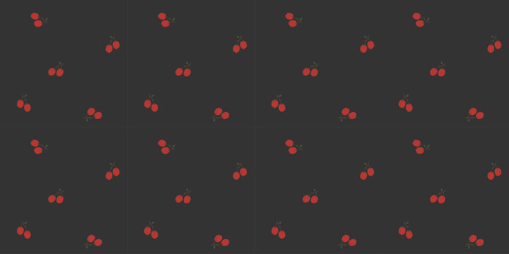 Red Cherry Seamless Pattern Dark Background Sweet Fruit Vector Illustration Printable Fabric Packaging Wallpaper Design
