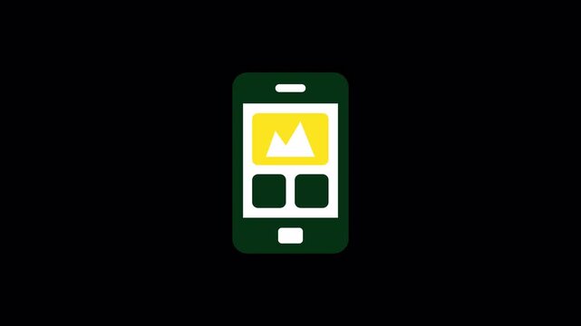 Green mobile phone app UI screen icon featuring diagonal shine animation for smartphone software, high quality video footage mobile, shine, app, screen, interface