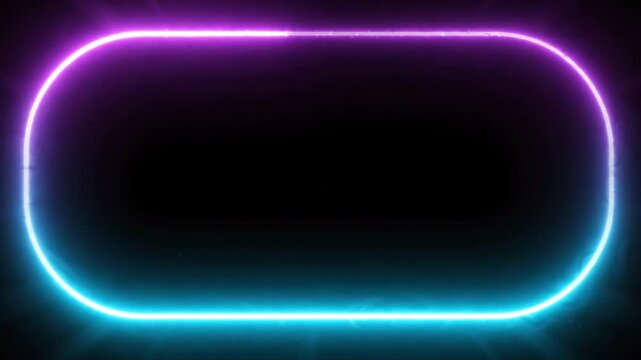 Neon rounded rectangle border, pink blue energy lines moving, futuristic frame animation
