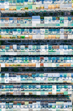 Aerial View of Dense Urban Residential Rooftops