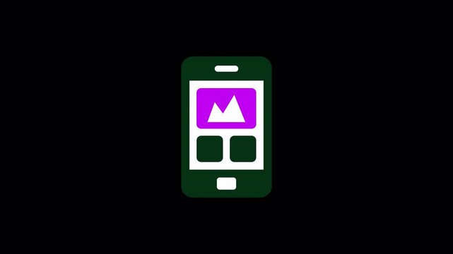 Green mobile phone app screen icon featuring diagonal shine animation for modern smartphone software design applications, high quality video footage mobile, shine, app, screen, interface