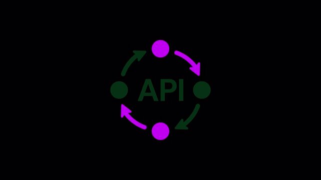 Purple API programming code loop icon featuring diagonal shine animation for developer software and API integration tools, high quality video footage api, shine, programming, code, loop