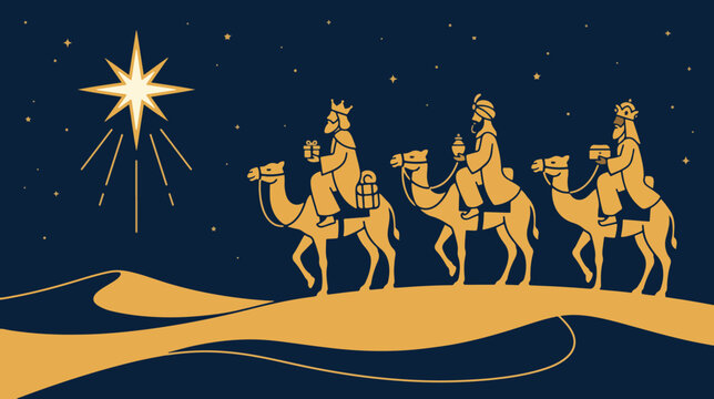 Minimalist Cartoon Illustration of the Three Biblical Magi