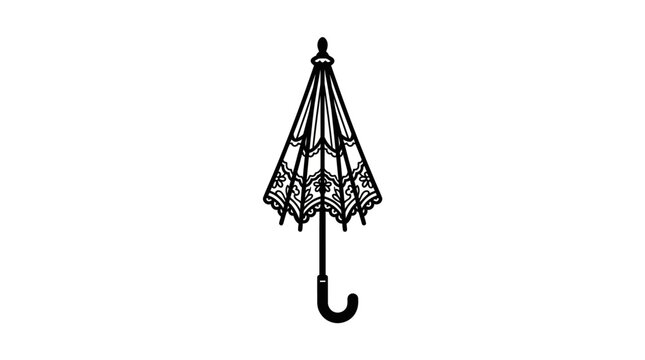 Closed ornate lace parasol with curved handle.
