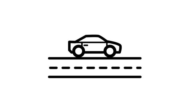 Side view of a sedan driving on a two lane road with solid and dashed lane markings representing vehicle traffic and detection in urban transportation