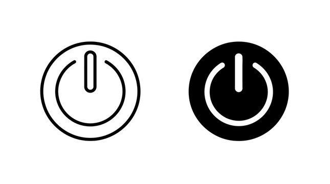 Power button symbol set in outline and solid black style for technology interface.