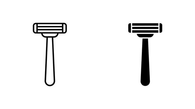 Safety razor icons with outline and solid black styles for personal hygiene and grooming design.