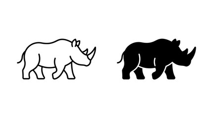 Rhinoceros line and silhouette vector icon set representing wildlife conservation. © Iqrabatool