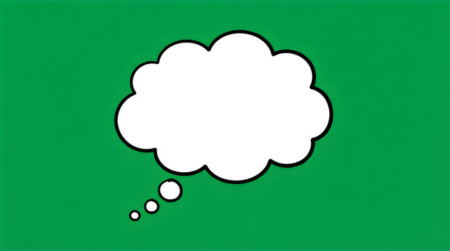 Green background with a blank white thought bubble for your text or message