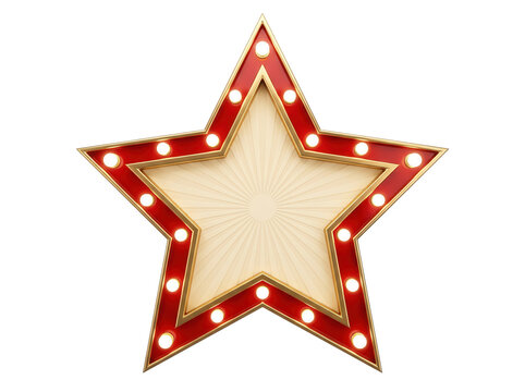 Retro marquee star sign with glowing light bulbs and gold trim featuring vintage theater light aesthetic. Glamorous cinematic design for movie premiere, award ceremony, and grand opening gala.
