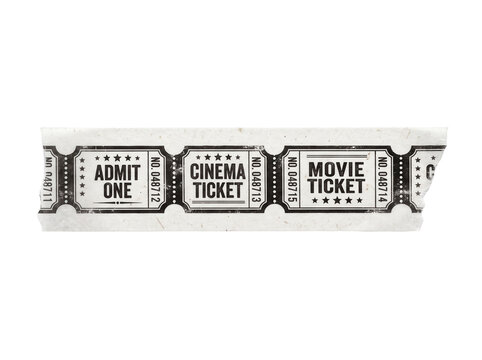 Vintage movie ticket washi tape strip featuring admit one and cinema ticket designs with a retro distressed paper texture, ideal for digital scrapbooking and film festival branding.