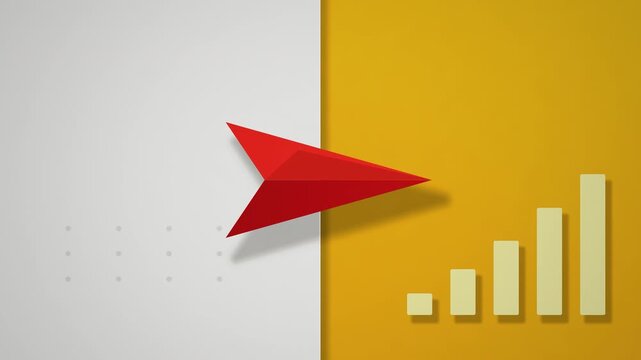 Red 3d Paper Plane Flying Over Increasing Bar Graph Chart Past To Growth Split Concept For Business Success, Growth, Strategy And Financial Development Strategy Digital Marketing Progress Infographic
