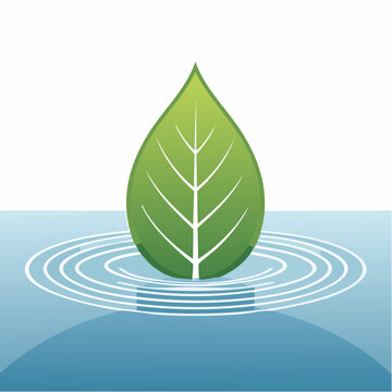 Feuille verte sur l&rsquo;eau avec ondes concentriques, concept d&rsquo;&eacute;cologie, d&rsquo;&eacute;quilibre et de s&eacute;r&eacute;nit&eacute;