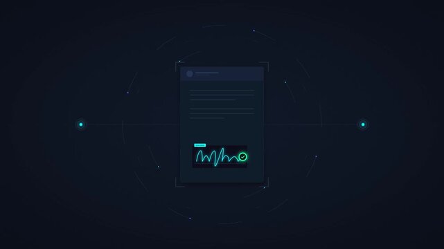 Digital signature verification animation with electronic document approval and cryptographic security check