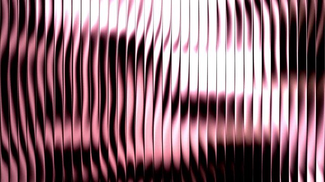 Abstract pink and black metallic vertical stripes waving dynamically creating a modern futuristic technological background texture with smooth liquid light reflections