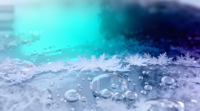 Frosty ice texture with turquoise gradient and ethereal glow. Surreal abstract winter background for cool seasonal designs, wellness, and magical ice themes.
