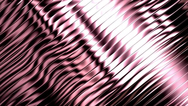 Abstract pink metallic waves rippling smoothly with bright diagonal reflections creating modern geometric liquid surface background for contemporary digital projects