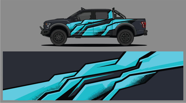 Car Wrap Design with Dynamic Geometric Decal in Teal and Black