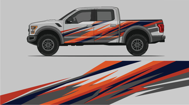 Car Wrap Design with Dynamic Racing Livery in Orange Black and Gray