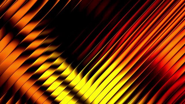 Abstract golden waves moving continuously across diagonal metallic striped patterns with glowing warm lighting effects creating futuristic technological backgrounds