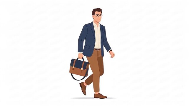 ai generated illustration of a smiling confident businessman walking with a briefcase