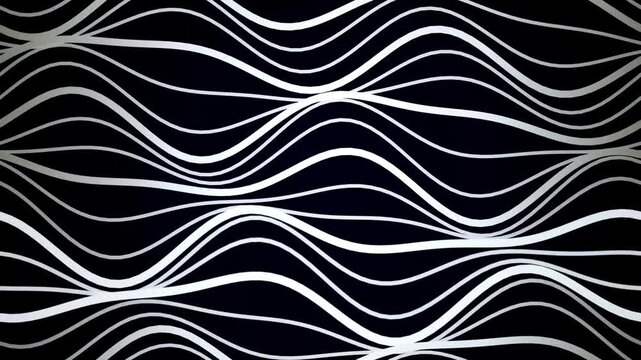 Golden dashed wave lines and flowing ribbons on dark brown background optical wave pattern