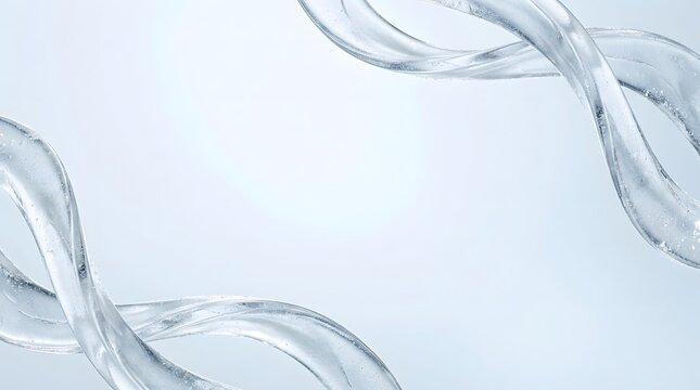 Clear flowing liquid in a dynamic helix shape creates a refreshing and elegant abstract background for cosmetics or science.