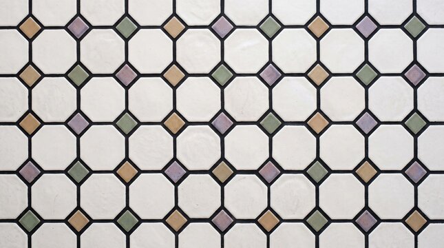 Elegant ceramic octagon and square tile pattern with colorful accents