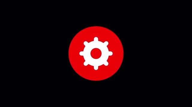 Red settings icon featuring diagonal shine animation for system configuration and control panel user interface software, high quality video footage settings, shine, gear, config, control