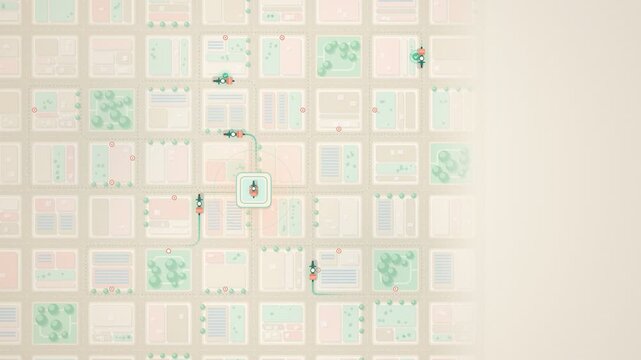 Cargo Bike Delivery Routes on Pastel City Map Seamless Loop