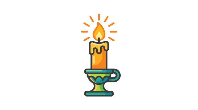 A colorful candlestick with glowing flame is a flat vector silhouette